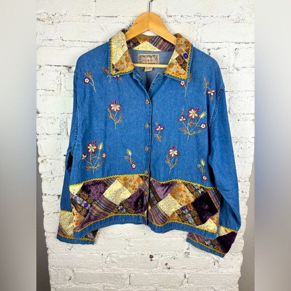 Vintage Tantrum Blues Patchwork Embroidered Jacket - Picture 1 of 5